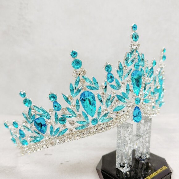 bridal headpiece, ocean blue crystal, princess tiara, silver tiara, fairy crown main image 6